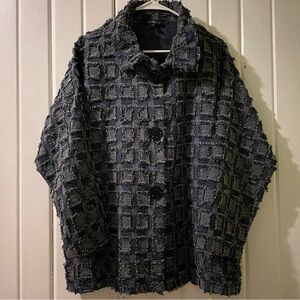 YUSHI frayed squares cardigan jacket-large EUC